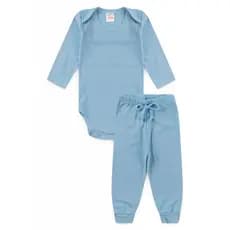 Conjunto Infantil Outono/Inverno Body Manga Longa e Calça Azul Bebê