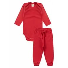 Conjunto Infantil Outono/Inverno Body Manga Longa e Calça Vermelho