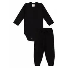 Conjunto Infantil Outono/Inverno Body Manga Longa e Calça Preto