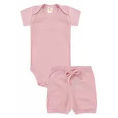 Conjunto Body Infantil Menina Canelado Light Curto Rosa Bebê