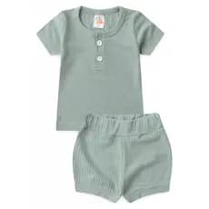 Conjunto Infantil Feminino Camiseta com Botões  e Short em Malha Canelada