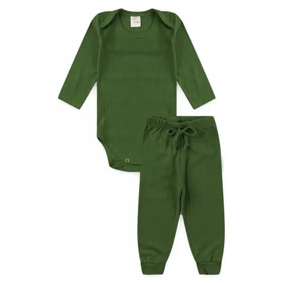 Conjunto Infantil Outono/Inverno Body Manga Longa e Calça Verde Cipestre