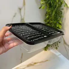 Porta Frios Queijo e Presunto 2 Divisórias Transparente C/ Preto Texto Plasútil