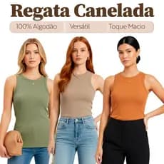 Regatas Canelada Feminina Básica Lisa Casual Atemporal Regata Feminina Elegante
