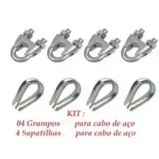4 Grampos 3/16 e 4 Sapatilhas 3/16 para cabo de aço
