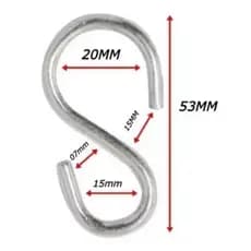 Ganchos Tipo S Zincado Aço Metal Multiuso 53mm 15 unidades