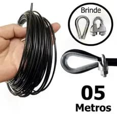 Cabo De Aço Revestido 3/16 6x19 Super Resistente Para Reparo Aparelhos Academia 3/16 - 05 Metros + 1 Sapatilha 1 Clip