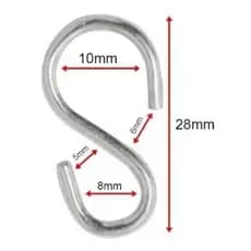 Ganchos Tipo S Zincado Aço Metal Multiuso 28mm 10 unidades