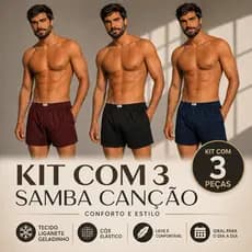 Kit 3 Peças Samba Canção Pijama Masculino Tecido com Toque Geladinho Short Homem Dormir Cueca