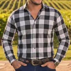 Camisa Xadrez Masculina Manga Comprida Quadriculada Julina Algodão Inverno P ao G3