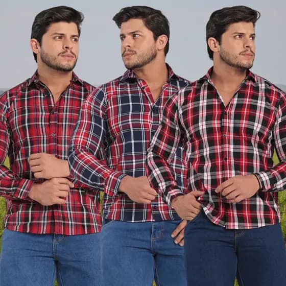 Camisa Xadrez Manga Longa Masculina Plus Size e Regular Festa Junina São João Quadrilha Country