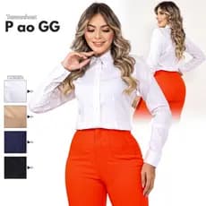 Camisa Feminina Social Manga Longa com Elastano Trabalho Secretária