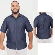 Camisa Jeans Plus Size Masculina Manga Curta Casual Social Algodão G1 G2 G3