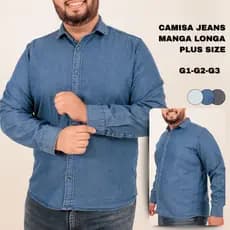 Camisa Jeans Plus Size Manga Longa Social Moda Maior G1 G2 G3