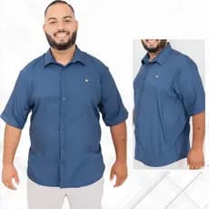 Camisa Masculina Plus Size Manga Curta Tencel Lycra G1 G2 G3