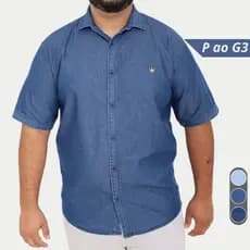 Camisa Jeans Masculina Plus Size Lisa Manga Curta Moda Grande Personalizável P ao G3