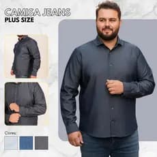 Camisa Jeans Plus Size Masculina Manga Longa Sem Logo Para Uniforme Fardamento Empresa G1 ao G3