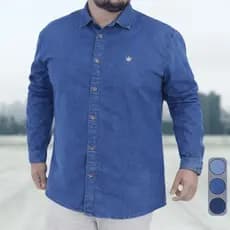 Camisa Jeans Size Manga Longa Masculina Social Casual Botão Elegante