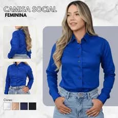 Camisa Feminina Social Elegante Manga Longa Não Amassa Lisa Executiva