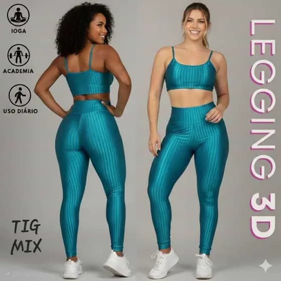 Calça POLIAMIDA Legging 3D Feminina Cintura Alta Levanta Bumbum Academia