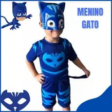 Fantasia Menino Gato Curta Pj Masks Mascara De Plastico Enchimento