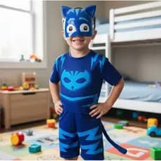 Fantasia Menino Gato Pj Masks Curta Com Enchimento E Mascara De Plastico