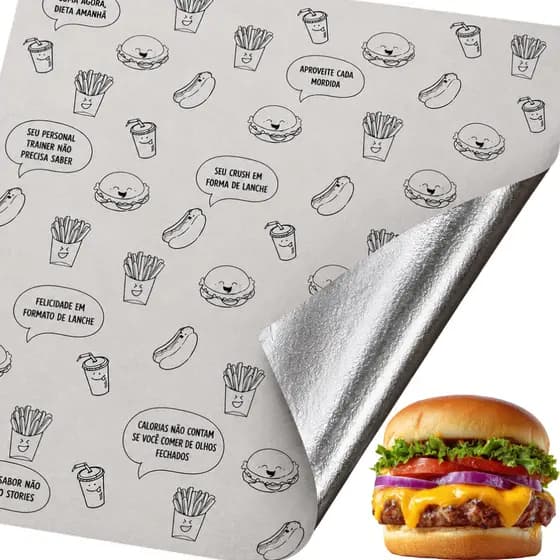 Papel Acoplado TÉRMICO 33x38 Food Anti Gordura  para Hambúrguer e Lanches