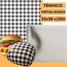 Papel Acoplado TÉRMICO 33x38 Xadrez Preto Anti Gordura  para Hambúrguer e Lanches - 250 Unidades