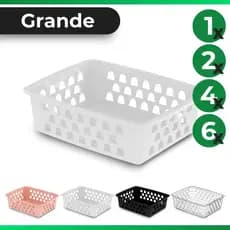 Kit com 6, 4, 2 ou 1 Cestos Organizadores Multiuso 25x19,5x7cm Grande Branco Preto Rosa Transparente