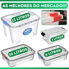 Caixa Organizadora Transparente Multiuso 3, 6, 10 ou 12 Litros Com Tampa