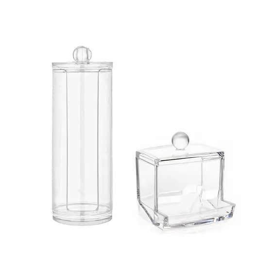 Kit Porta Algodão Disco Cotonete Tampa Acrílico Organizador Higiene Banheiro Penteadeira Transparente