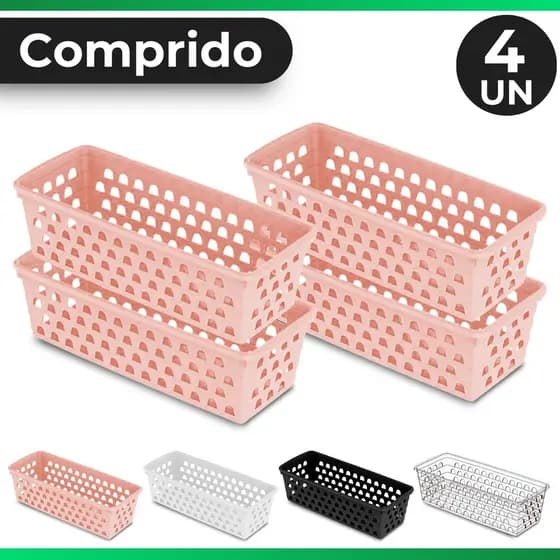 Kit com 4 Cesto Organizador Multiuso Comprido 28x11 Organizador de Geladeira Transparente