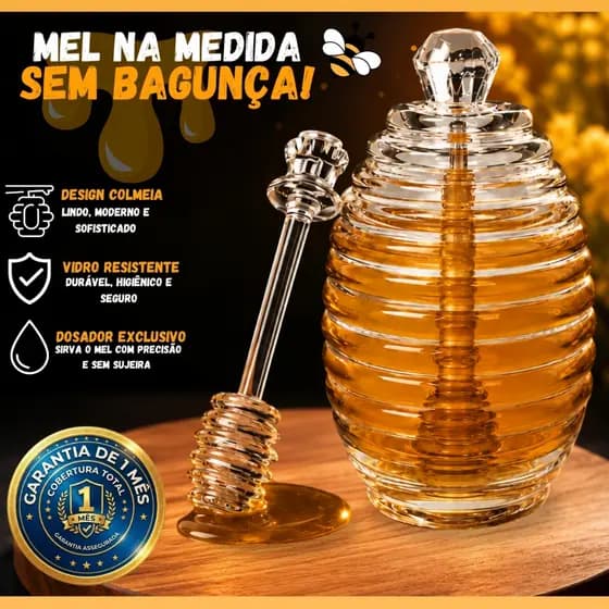 Meleira Design Moderno Decoração Cozinha Porta Mel Dosador Transparente Multiuso