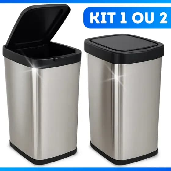 Kit Até 2 Lixeiras Cesto 09 Litros Inox Tampa Click Escritório Banheiro Chique - MEGA OFERTA