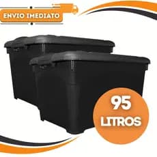 2 Unidades Caixa Organizadora Grande Reforçada 95 Litros Com Travas E Rodinhas