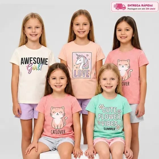 Kit Conjunto Infantil Menina Tamanho 01 ao 14 Anos Conjuntos Infantil Verão Roupa Bebe Menina Sortido