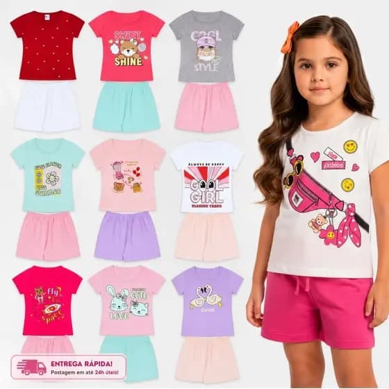 Kit Conjunto Infantil Menina do Tamanho 01 ao 14 Anos Conjuntos Infantil Roupa Bebe Menina Sortido