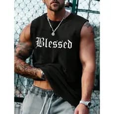 Camisa Masculina Regata Oversized Com Estampa Blessed Premium
