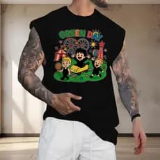 Camiseta Regata Oversized Confortável Streetwear Moda Fit Fitness Rock Gren Day Parque de Diversões