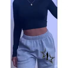 Calça Feminina Lançamento Algodão Premium Estampada Estrelas Moletom Jogger Ribana Inverno Frio