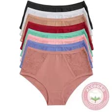 Kit Calcinha Plus Size Algodão Cintura Alta Cós Alto Tangão Senhora C/ Renda