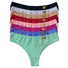 Kit Calcinha c/ Renda Conforto dia a dia Forro 100% Algodão Tanga Confortável