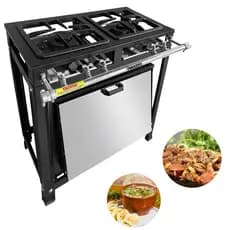 Fogão Industrial 2 Bocas Com Forno 60 L A Gás Tampa Inox