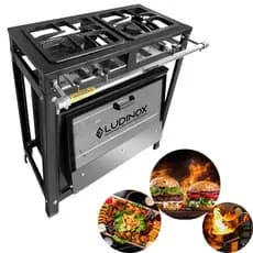 Fogão 2 bocas Alta Pressão Com Forno De 60 Litros Industrial Vidro