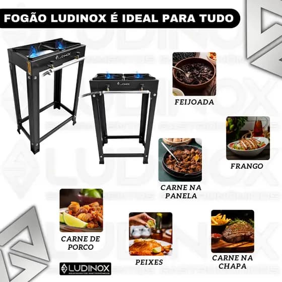 FOGÃO 2 BOCAS INDUSTRIAL QUEIMADOR CAULIM DE ALTA PRESSÃO PREMIUM