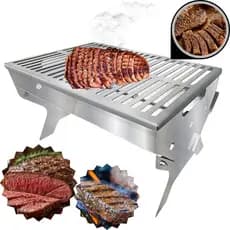 Churrasqueira Portátil A Carvão Aço Inox 40x27 Para Churrascos Espetos e Preparo de Alimentos
