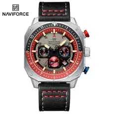 NAVIFORCE 8057 Moda Esporte De Lazer À Prova D'água Homens Quartzo Writswatch Data Ponteiro Luminoso Correia De Couro Zinco Caixa De Liga De Desenho De Discagem Redonda Homem Cronógrafo