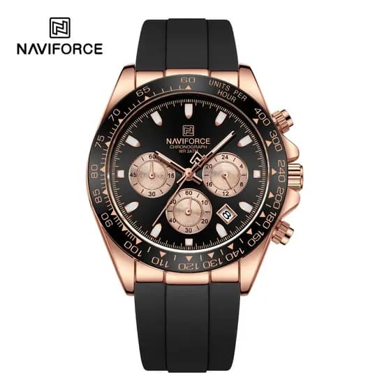 NAVIFORCE 8054 Moda Quartz Watch Data impermeável Silicone Strap Round Dial Pulseira