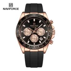 NAVIFORCE 8054 Moda Quartz Watch Data impermeável Silicone Strap Round Dial Pulseira