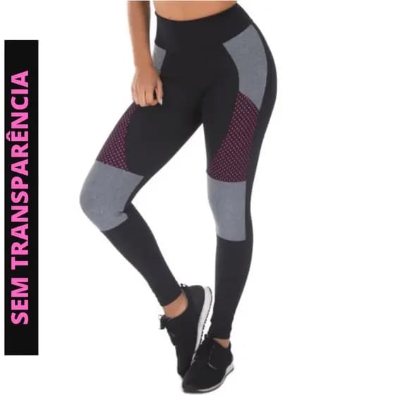 Calça Legging Fitness Academia Sem Transparência Recorte com Tela